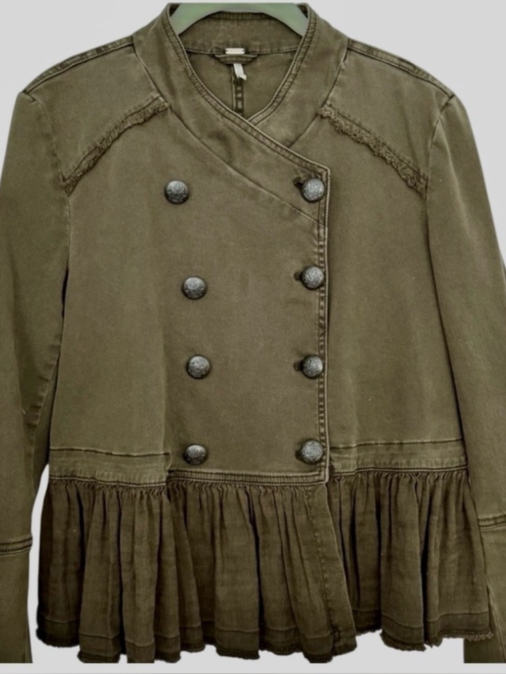Free People Romantic Ruffles Military Jacket Olive Green Small Mint Condition - Picture 2 of 9